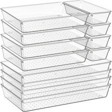 12 Pack Large Clear Plastic Drawer Organizer Trays MULTI-USE Acrylic Drawer...