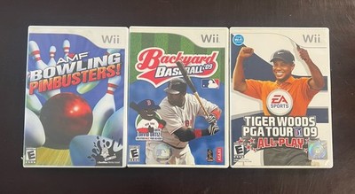 Nintendo Wii - Lot Of 3 - Pinbusters Bowling - PGA Tour 09 & Backyard Baseball