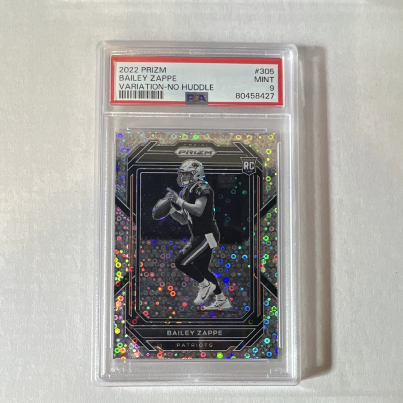 Panini 2022 Prizm Bailey Zappe #305 Rookie Variation No Huddle PSA 9 Patriots