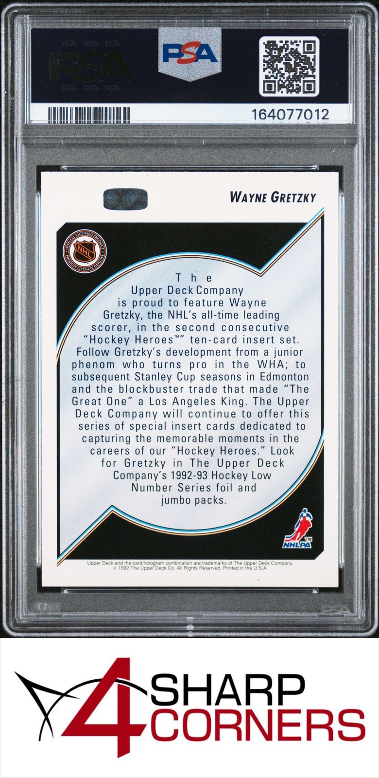 1992 UPPER DECK WAYNE GRETZKY HEROES HEADER HOF PSA 10 view 2
