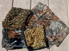 ANIMAL PRINT SCARF SET Cheetah Zebra Elephant Silk BUNDLE LOT