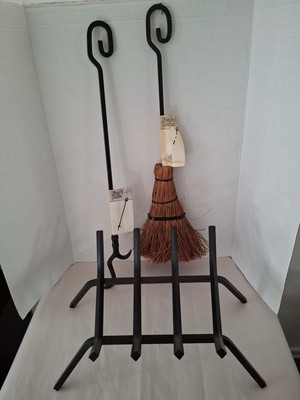Char Broil Fire Place/Pit -Grate+(Poker+ Broom New/tags)Metal Handles Small Set 