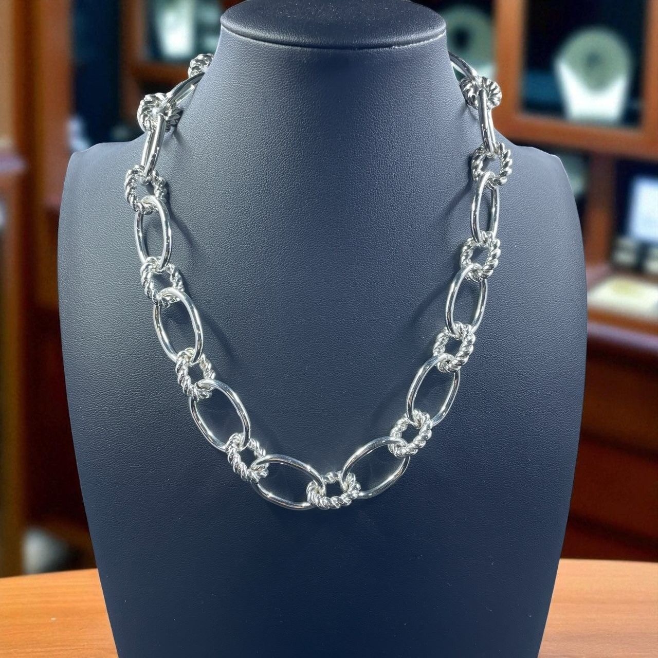 Silver Tone Rope Link Statement Chain Necklace Ch… - image 1