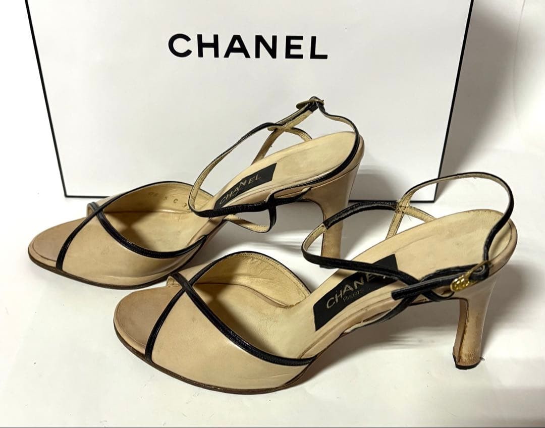 CHANEL Women's Pumps Strap High Heels Leather Size:5/JP:22.5 Beige 135505K Auth thumbnail 7