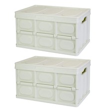 2Pcs 56L Collapsible Storage Bins With Dustproof Lid Waterproof Interior Bag Han