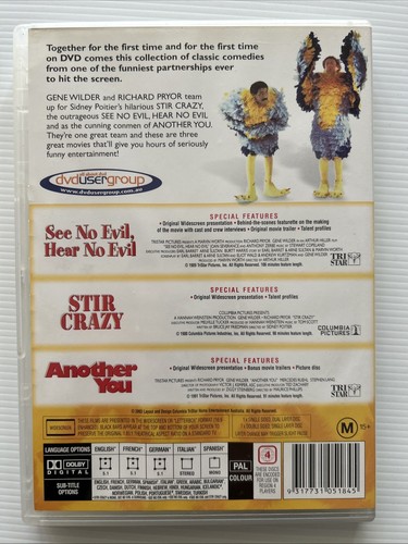 3 Disc DVD - SEE NO EVIL HEAR NO EVIL / STIR CRAZY / ANOTHER YOU (1980) R4 - Picture 2 of 2