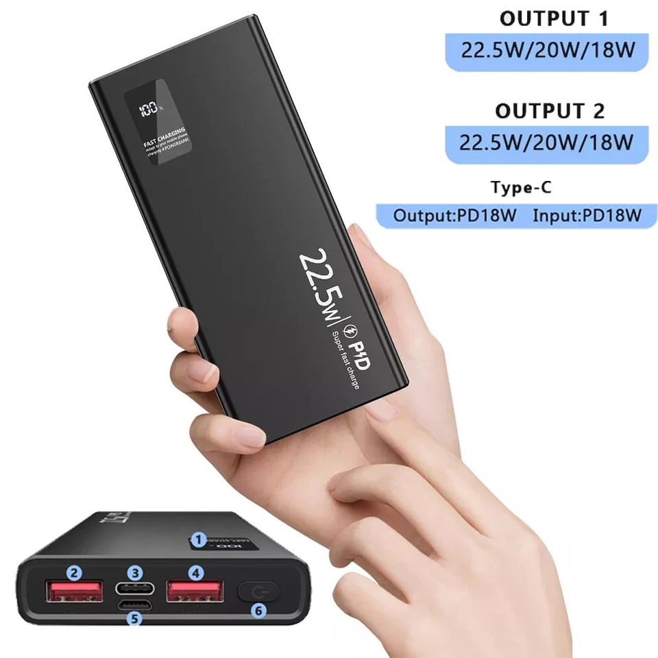 Banco de alimentación portátil 2USB cargador de batería externo de respaldo 900000 mAh carga rápida Foto 2 de 4