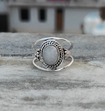 Handmade Rainbow Moonstone Ring: Oxidized 925 Sterling Silver Boho Ring All Size