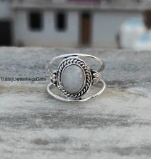 Handmade Rainbow Moonstone Ring: Oxidized 925 Sterling Silver Boho Ring All Size