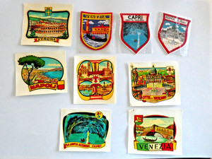 Vintage Italy Travel Souvenir Water Slide Decals Stickers Italiana & patches lot