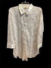 1980s Victoria's Secret Ivory Lace Silk Sheer Button Up Bridal Lingerie Vintage