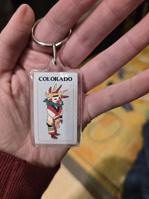 Colorado Keychain Souvenir Rainbow Rocky Mountains Plastic Vintage Keyring