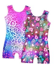 Gymnastics Leotards for Girls - 5-6 Years 2pcs Colorful Leopard   Black Hearts