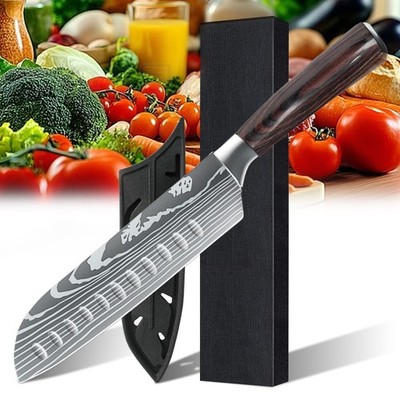 7'' Kitchen Santoku Knife Stainless Steel Japanese Damascus Meat Chef Cleaver US
