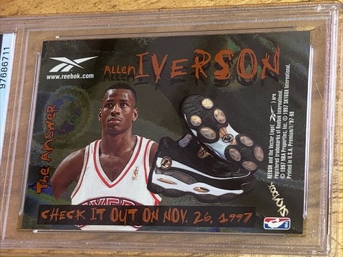 1997 Skybox Reebok HOF ALLEN IVERSON Chase Embossed Foil Bronze PSA 8 NM-MT, AI - Picture 5 of 5