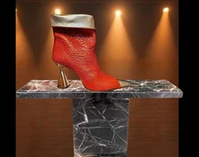 ALCHIMIA NAPOLI ITALIAN LEATHER Two-Tone RED And SILVER Ankle Boots Euro Size 41