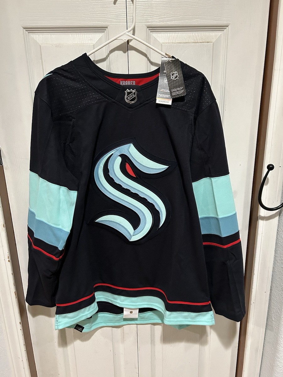 NWT Men's Adidas NHL Seattle Kraken Home Hockey Jersey Black Blue