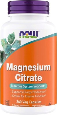 Now Supplements Magnesium Citrate, Enzyme Function*, 360 Vegetarian Capsules