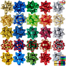 75 PCS 3 Inch Christmas Self Adhesive Gift Bows and 2 Rolls of Christmas Curling