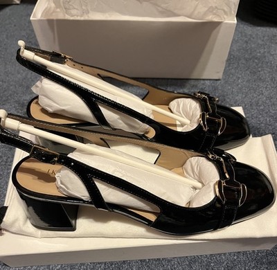 NEW LK Bennett Cicely Black Patent Leather Buckle Slingback Heels 39 Pumps Shoes