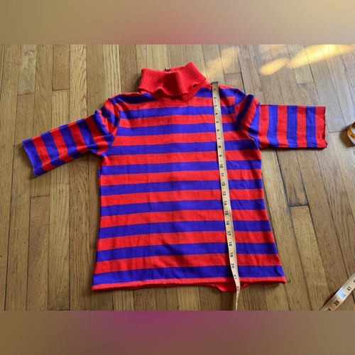 60s Vintage Wool Blend Purple and Red Stripe Turtleneck - Picture 6 of 7