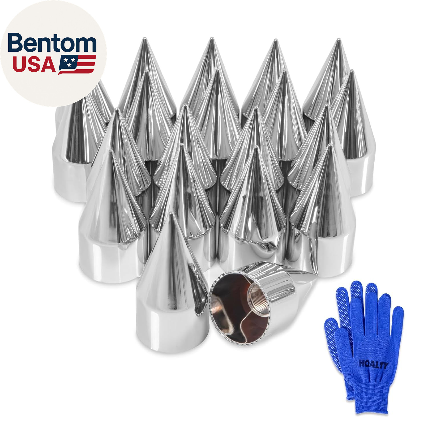 20Pcs Lug Nut Covers 33Mm X 4 1/4" Spike Nut Covers ABS Chrome Plastic Screw on