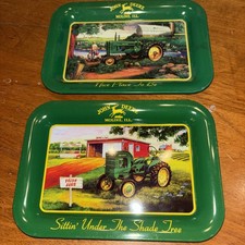 Vintage Metal John Deere Advertisement Small Trays Set of Two