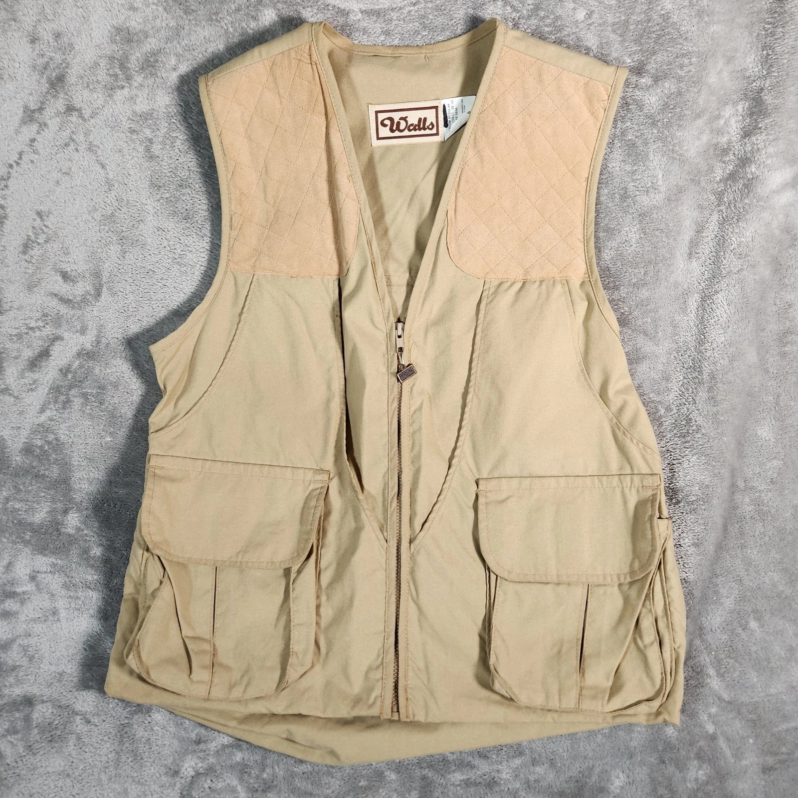Walls Mens Medium Regular Tan Quilted Shooting Hunting Fishing Vest Pockets