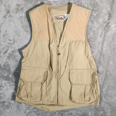 Walls Mens Medium Regular Tan Quilted Shooting Hunting Fishing Vest Pockets