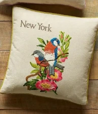 NEW SUNDANCE LIVING CATALOG “My Home State” Pillow NEW YORK Blue Bird Peony