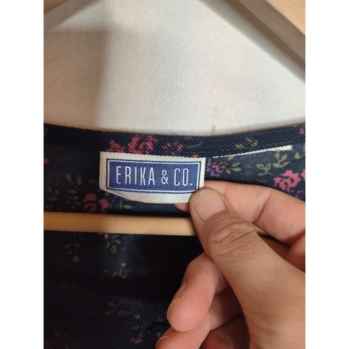 Abito midi vintage Erika & Co Dark Academia floreale velluto a coste bottoni davanti M-L - Foto 3 di 7