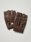 Mens Motorcycle Fingerless Leather Half Finger Driving Biker Brown Gloves