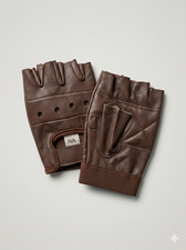 Mens Motorcycle Fingerless Leather Half Finger Driving Biker Brown Gloves