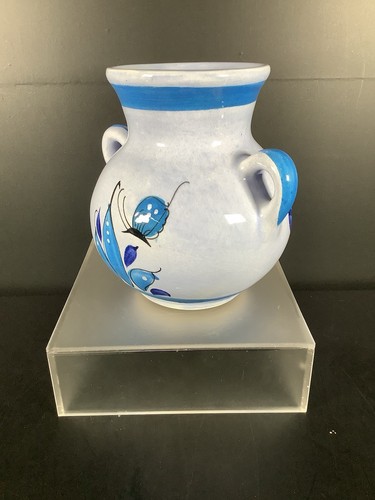 Tonala Mexican Folk Art Hand Painted Peacock 2 Handled Vase Glazed 5.5”T - Picture 6 of 11