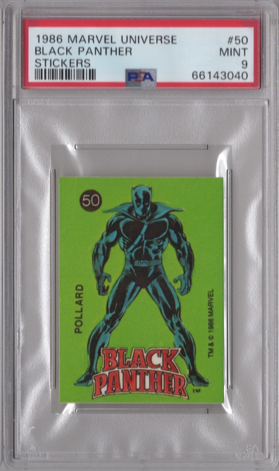 Black Panther 1986 Marvel Universe PSA 9 Mint Graded Sticker Card #50