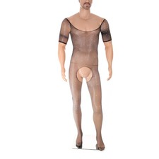 Herren Einteilige Mankini Jumpsuit Transparent Offener Schritt Sissy Unterwäsche