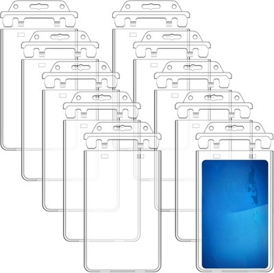100 Pack Permanent Locking Hard Plastic Badge Holder Vertical Clear