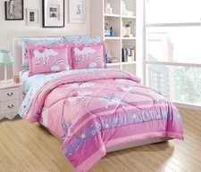 Comforter Set for Girls/Teens Unicorn Rainbow Castle Pink Purple Yellow White...