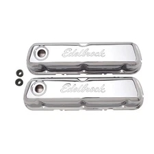 Edelbrock Valve Cover Set 4460; Signature Series Chrome Steel for 260-351W SBF