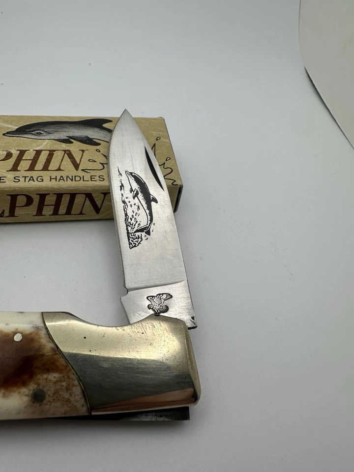 Frost Cutlery Dolphin Pocket Knife  Bone Handle 3.75” Closed  Japan Mint w Box - Image 3 of 4