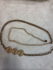 VTG 3 Lion Head Medallion Gold Tone Chain Belt