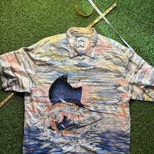 Guy Harvey AFTCO Marlin Button Up Shirt Bluewater Wear Men's 2XL Made in USA