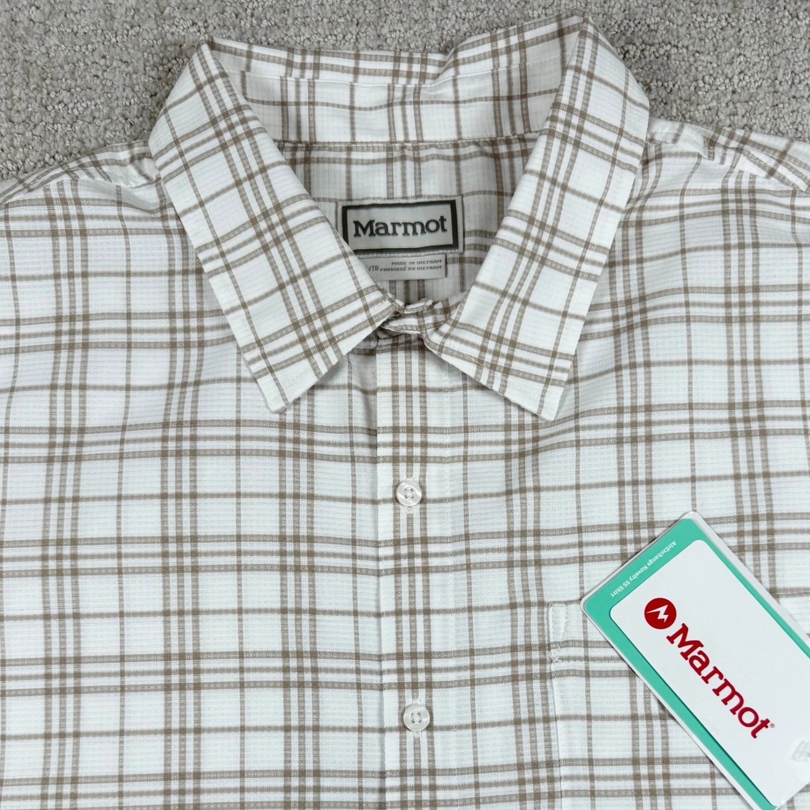 NEW Marmot Mens XL Pearl Plaid AirExchange UPF40 Novelty SS Button Up Shirt