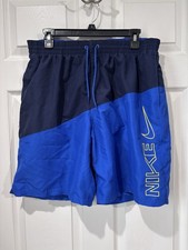 Nike Swim Shorts Mens Large Blue Mesh Lined Trunks Drawstring Back Pocket