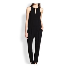 Rag Bone Lana Sleeveless Drop Waist Jumpsuit Leather Trim Evening Black Size 4