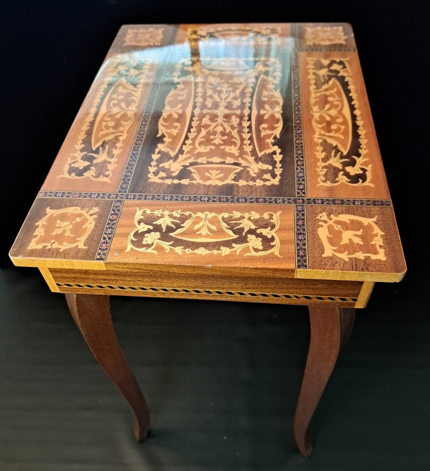 Vintage Italian Wooden Inlaid Marquetry Music Box Side Table | eBay