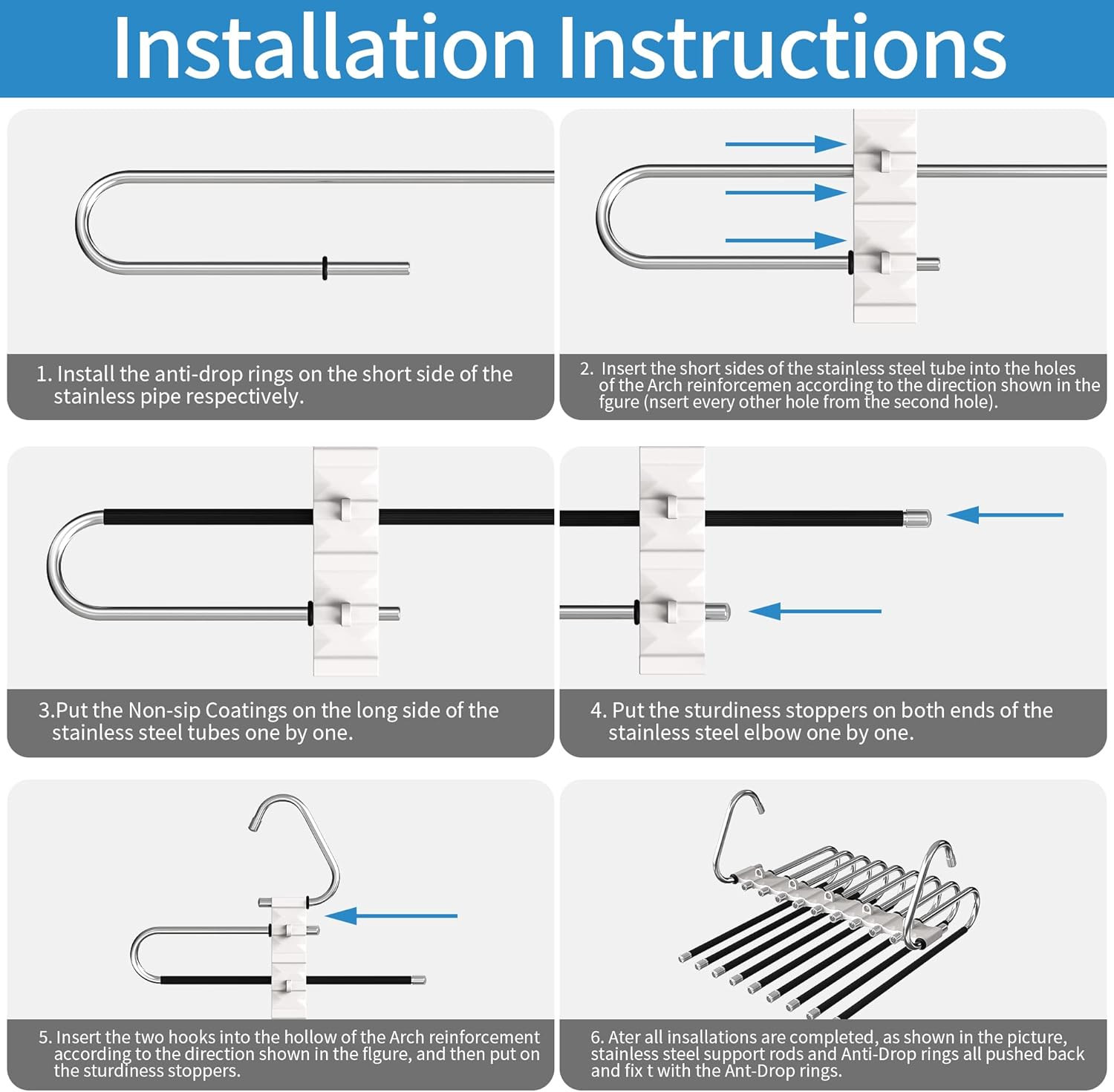 9 Layers Pants Hangers Space Saving, 2 Pack Multifunctional Pant Rack Stainle...
