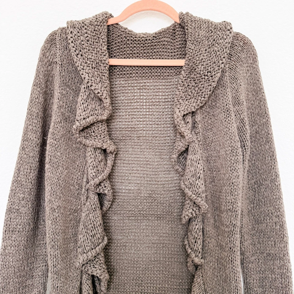 Cárdigan para mujer Y2K talla S marrón con volantes frente abierto tejido caprichoso hada grunge Foto 2 de 4