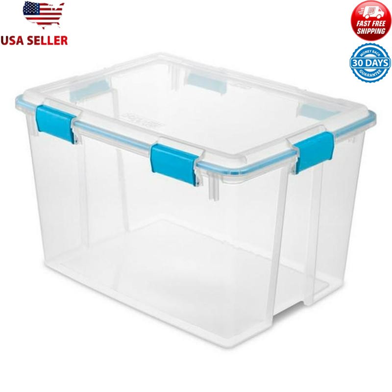 80 Quart Clear Storage Bin w Gasket Lid Airtight Moisture Resistant Stackable US