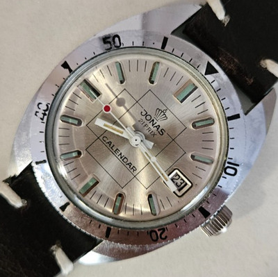 Vintage SkinDiver JONAS Calendar Marine EB8800 Steel Oversize 38mm New Old Stock